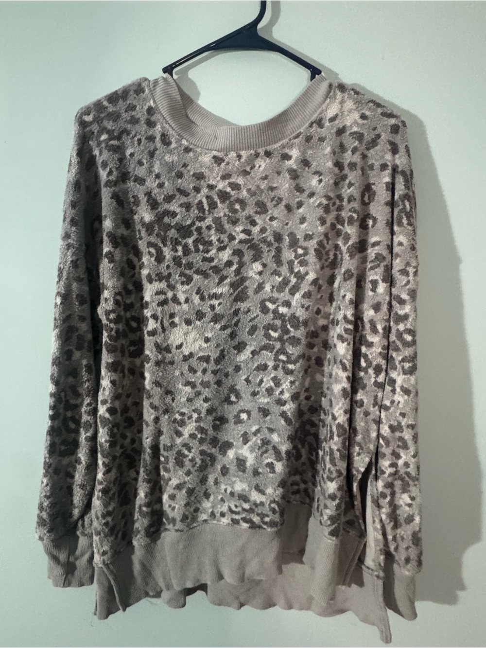 aerie gray Leopard-Print Crewneck Sweater